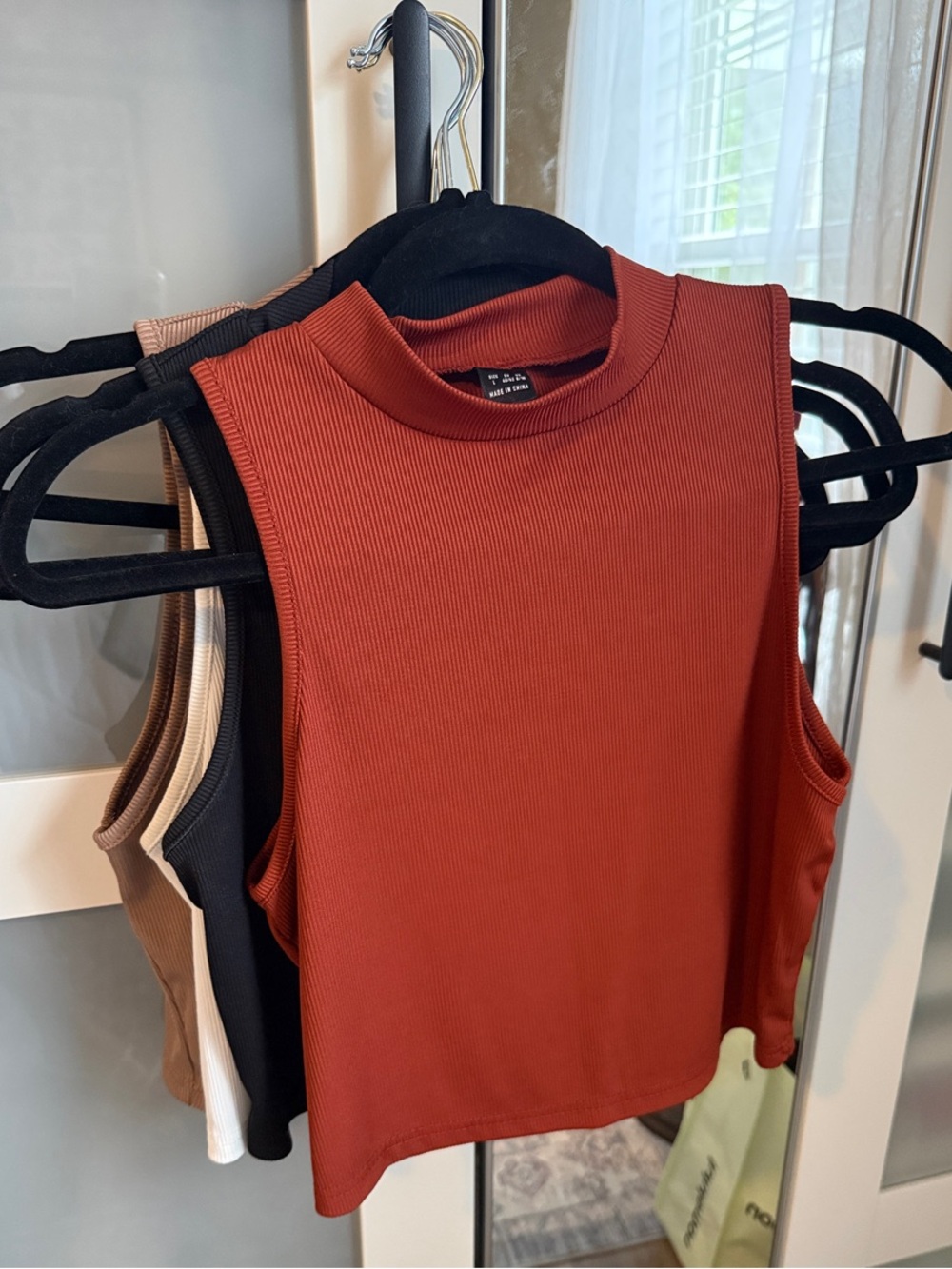 4 Sleeveless Ribbed Mock Neck Tank Tops - Rust/Black/White/Tan